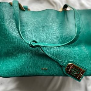 Ralph Lauren Green Pebble Textured Leather Gold Hardware Tote  Bag